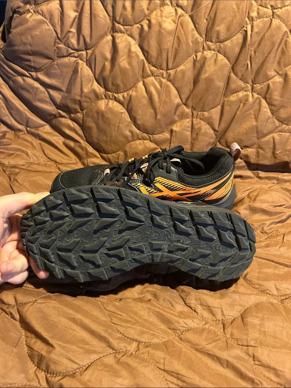 Asics Black and Orange Women's Trail Sneakers